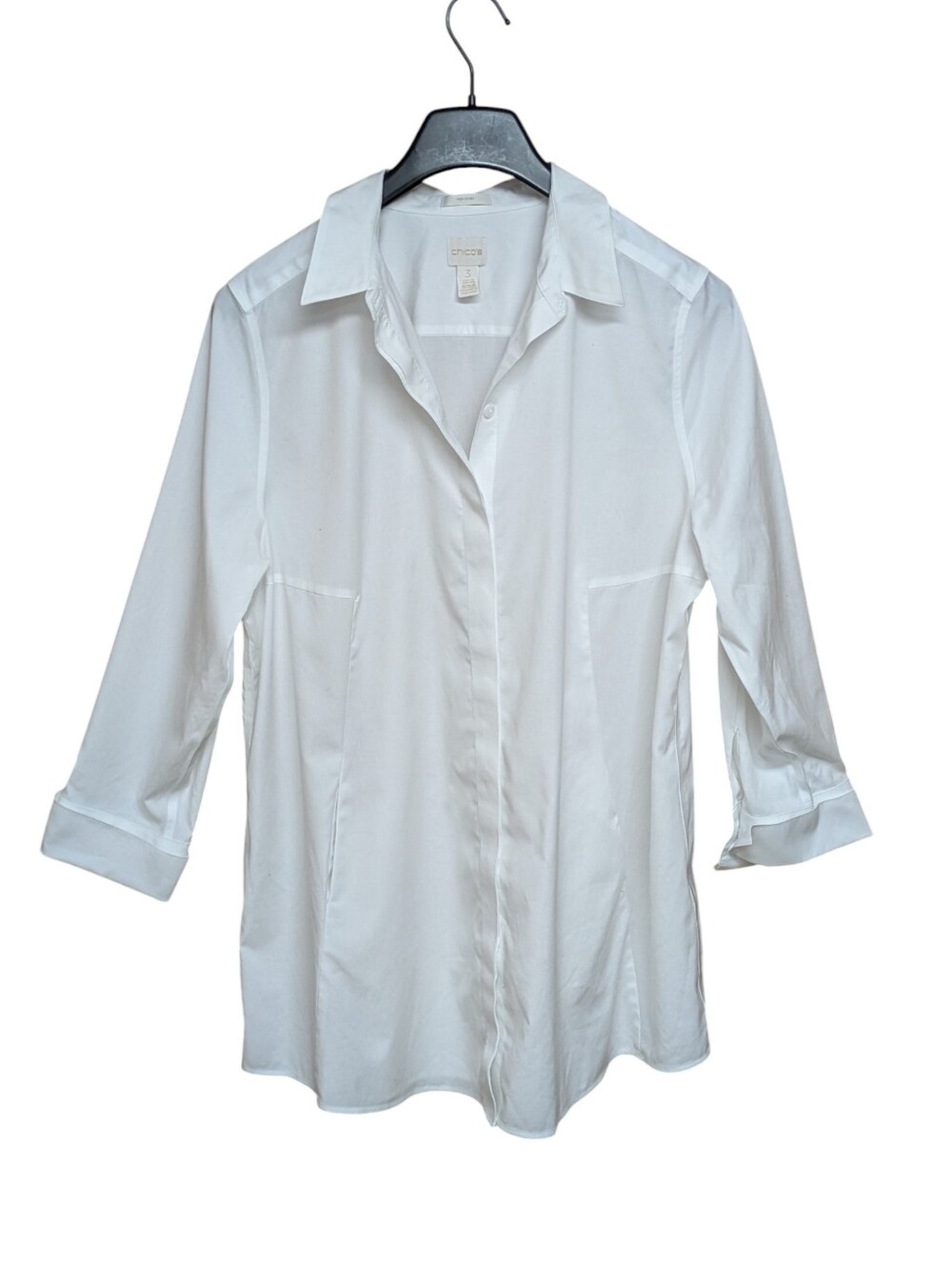 Chicos White Tunic Length Button Front Side Pocket Top Size 3 16/XL - Picture 11 of 12